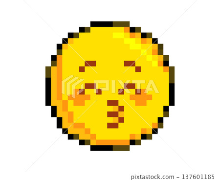 Pixel art yellow emoji blowing a kiss with closed eyes and rosy cheeks Pixel art yellow emoji blowing a kiss with closed eyes and rosy cheeks 137601185