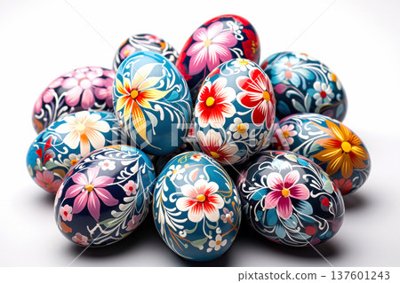 Painted Easter eggs isolated on white background. 137601243