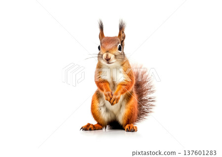 Eurasian red squirrel isolated on white background. 137601283