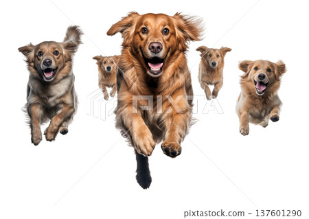 Group of dogs running and jumping isolated on white Group of dogs running and jumping isolated on white 137601290