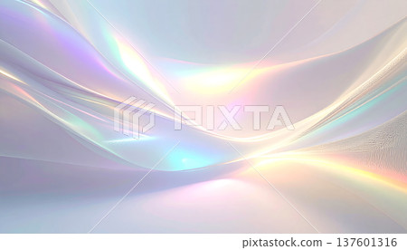 Abstract background material with flowing lines that give off a pearly sheen. Hologram, aurora color. Generative AI 137601316