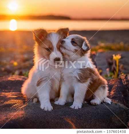 小狗和傍晚的大海 137601438