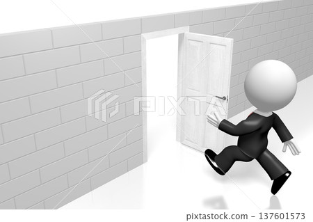 3D businessman, open door concept 3D businessman, open door concept 137601573