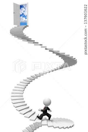 Cartoon character walking up a stairs - progress concept - 3D illustration 137601622