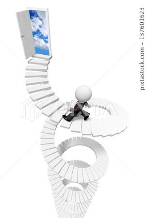 Cartoon character walking up a stairs - progress concept - 3D illustration 137601623