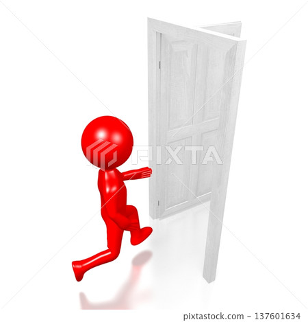 Cartoon character and open door - opportunity concept - 3D illustration Cartoon character and open door - opportunity concept - 3D illustration 137601634