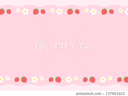 草莓和花邊框，春季水果背景 137601822