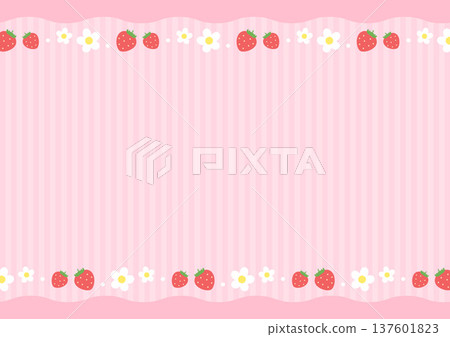 草莓和花邊框，粉紅色背景 137601823