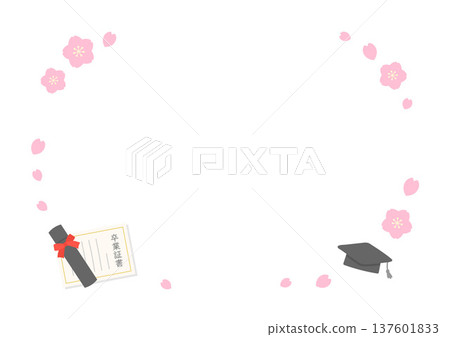 畢業慶祝相框、櫻花和畢業證書 137601833