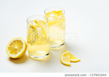 Homemade lemonade with lemon on a white background 137601844