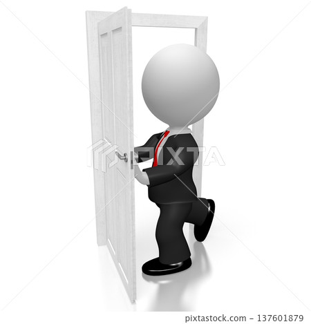 3D businessman opening door 137601879