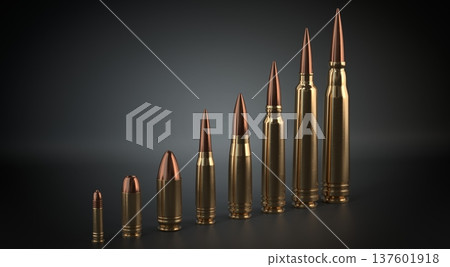 Scattered Ammunition and Bullets on black Surface - 3d illustration Scattered Ammunition and Bullets on black Surface - 3d illustration 137601918