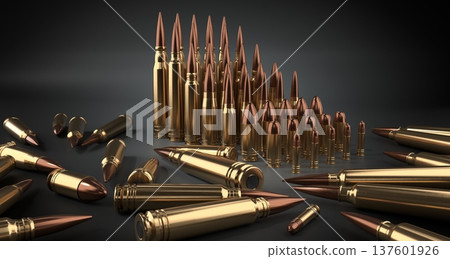 Organized set of various Projectiles on black Background - 3d illustration Organized set of various Projectiles on black Background - 3d illustration 137601926