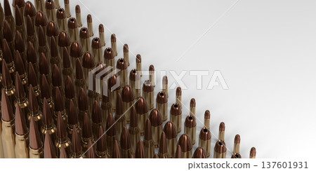 Close up of shiny metal Bullets on white Background - 3d illustration 137601931