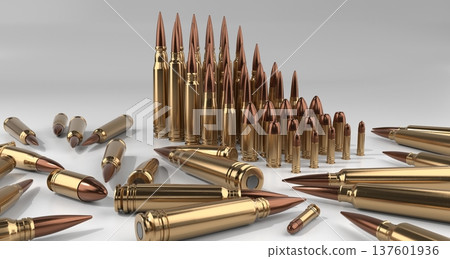 Organized set of various Projectiles on white Background - 3d illustration Organized set of various Projectiles on white Background - 3d illustration 137601936
