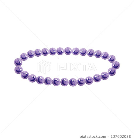 Hand drawn watercolor illustration of an elegant purple bead necklace or bracelet in a circular arrangement. This delicate jewelry element is perfect for fashion branding, gift cards, and feminine Hand drawn watercolor illustration of an elegant purple bead necklace or bracelet in a circular arrangement. This delicate jewelry element is perfect for fashion branding, gift cards, and feminine 137602088