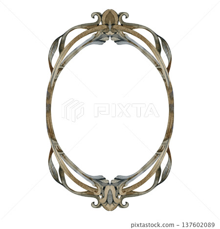 Hand drawn watercolor illustration of an elegant vintage oval frame with ornate swirls and baroque architectural details. This classic decorative element is perfect for luxury branding and portraits. Hand drawn watercolor illustration of an elegant vintage oval frame with ornate swirls and baroque architectural details. This classic decorative element is perfect for luxury branding and portraits. 137602089