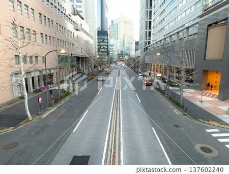 Tokyo's business district viewed from a footbridge 137602240