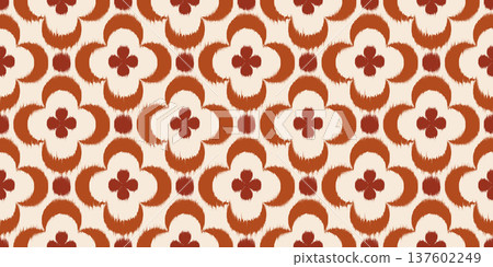 Ikat ethnic seamless pattern with floral motif. Abstract vector print with flowers. Traditional oriental ornament for textile and fabric with rug texture. Ikat ethnic seamless pattern with floral motif. Abstract vector print with flowers. Traditional oriental ornament for textile and fabric with rug texture. 137602249