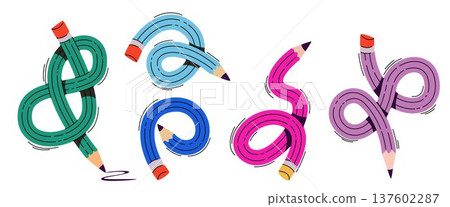 Cute twisted school pencils, flexible stationery Cute twisted school pencils, flexible stationery 137602287