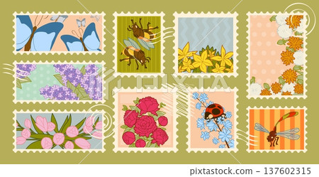 Set of postage stamps with floral spring motifs Set of postage stamps with floral spring motifs 137602315