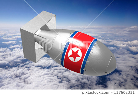 Bomb with North Korea flag flying in the air Bomb with North Korea flag flying in the air 137602331