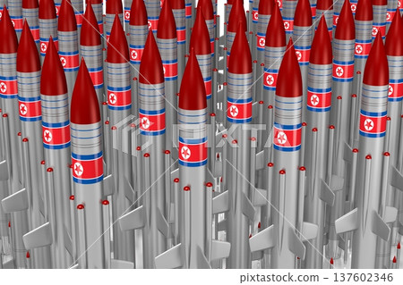 Many missiles with North Korea flags on them Many missiles with North Korea flags on them 137602346