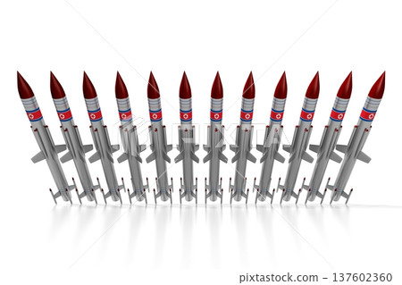 Missiles with flag of North Korea isolated on white background Missiles with flag of North Korea isolated on white background 137602360