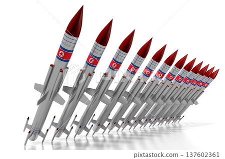 Missiles with flag of North Korea isolated on white background Missiles with flag of North Korea isolated on white background 137602361