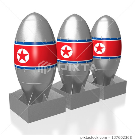 Three bombs with North Korea flags isolated on white background 137602368