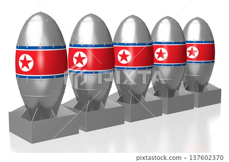 Five bombs with North Korea flags isolated on white background 137602370