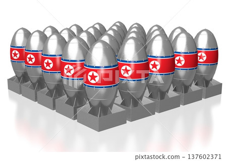 Bombs with North Korea flags isolated on white background 137602371