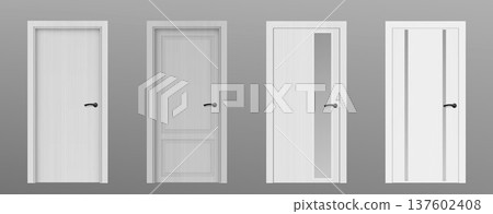 3d realistic wooden door with frame and handle 137602408