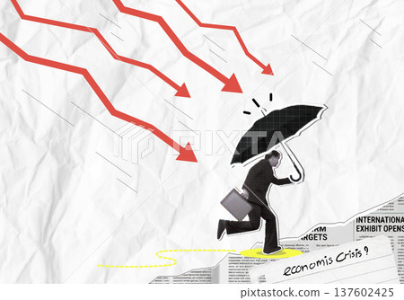 Collage depicting financial risks and crisis anticipation. 137602425