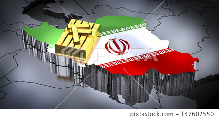 Iran map and flag, gold ingots - 3D illustration Iran map and flag, gold ingots - 3D illustration 137602550