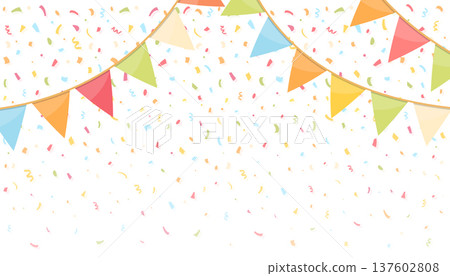 Colorful Party Bunting with Confetti Background Colorful Party Bunting with Confetti Background 137602808