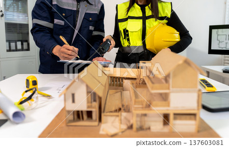 Team architect or engineer in office working on architects project. 137603081