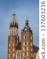 Two Gothic towers of St. Mary's Basilica in Krakow 137603236