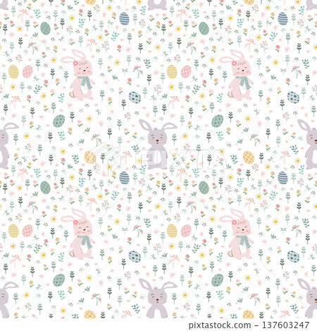 Cute hand drawn bunnies with easter eggs seamless pattern for decorative,kid product,fashion,fabric,textile,wallpaper and all print 137603247