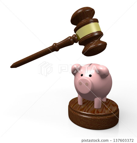 Piggy-bank and govel - vertict concept - 3D illustration Piggy-bank and govel - vertict concept - 3D illustration 137603372