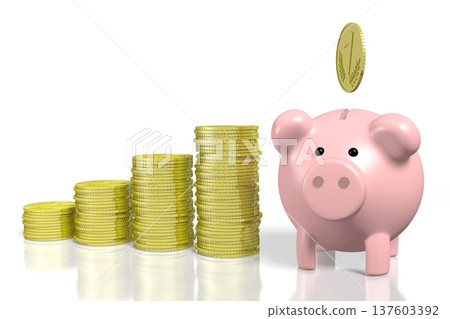 Piggy-bank and money - 3D illustration Piggy-bank and money - 3D illustration 137603392