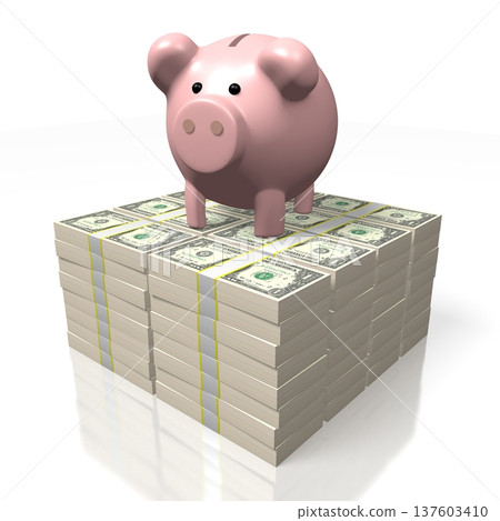 Piggy-bank and money - 3D illustration Piggy-bank and money - 3D illustration 137603410