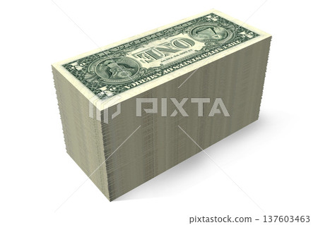 Many stacked one dollar bills on white background - 3D illustration Many stacked one dollar bills on white background - 3D illustration 137603463