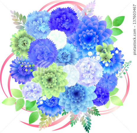 藍色花束和粉紅色絲帶 137603467