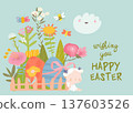Card for Easter Day with Little Cartoon Angels and Ester Eggs 137603526