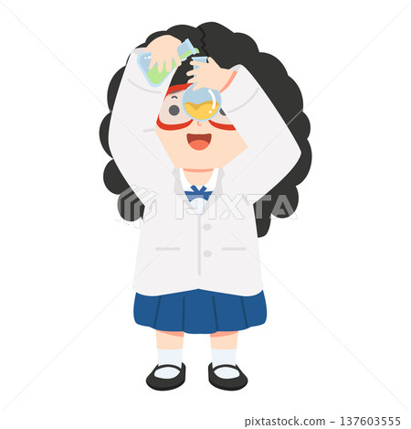 Girl in Lab Coat Conducting Science Experiment Girl in Lab Coat Conducting Science Experiment 137603555