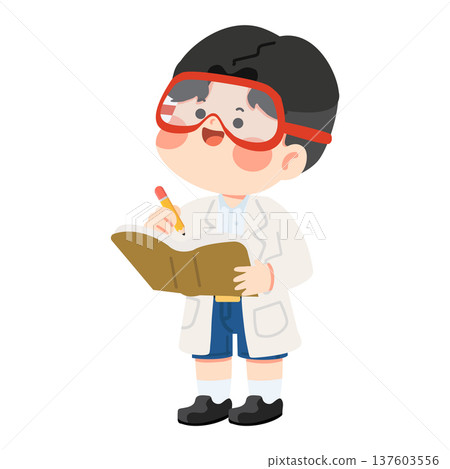 Boy Student Scientist Writing in Notebook 137603556