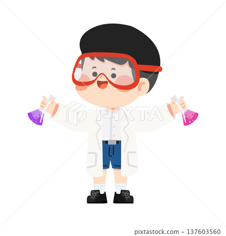Boy Student Scientist with Beakers 137603560