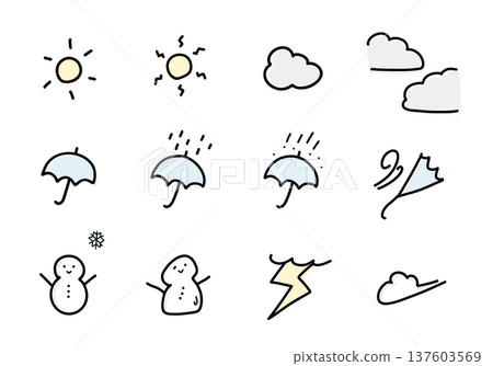 Hand-drawn weather symbol illustration set Hand-drawn weather symbol illustration set 137603569