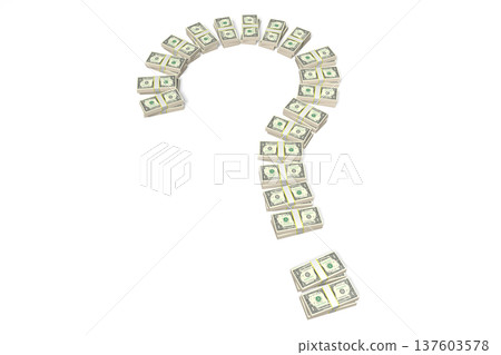 One dollar bills in question mark shape - 3D illustration One dollar bills in question mark shape - 3D illustration 137603578